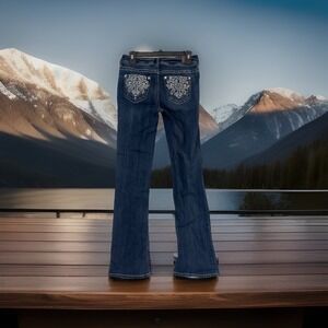 Wallflower Jeans Women Boot Cut Blue Thick Stitch Embellish Whiskered Juniors  5